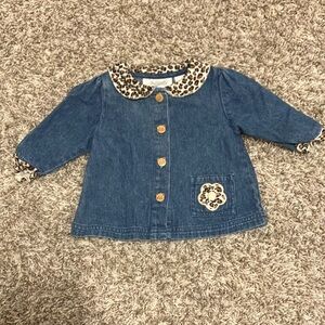 Leopard Trim Denim Kids Jacket